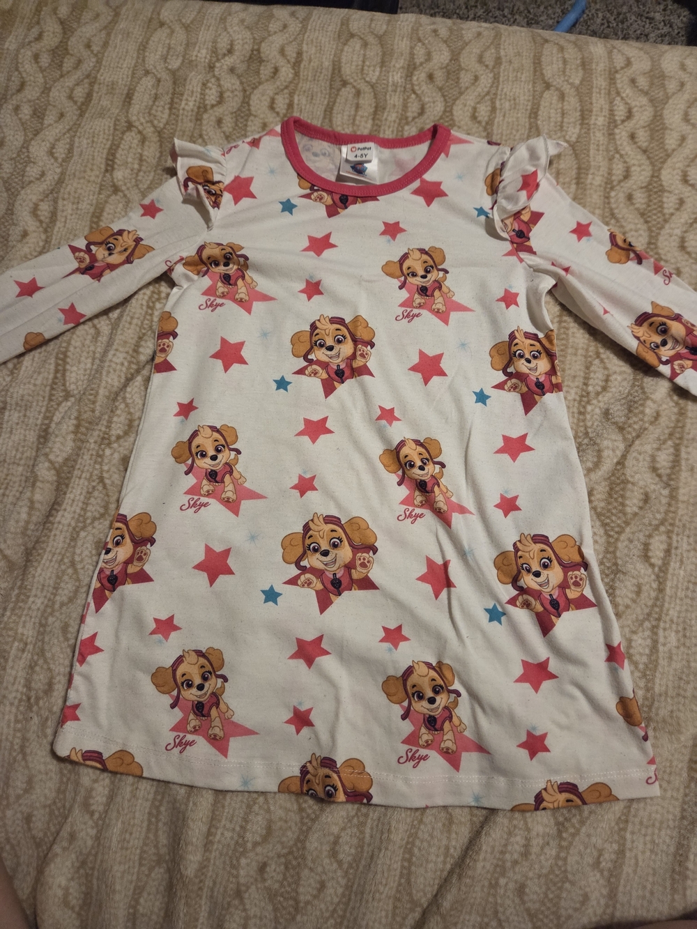 PatPat White Nightgown with Pink and Blue Star & Character Print